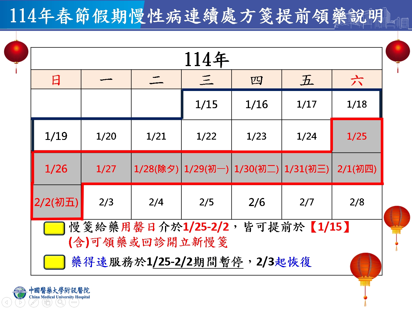 春節提前領藥 的輪播圖片