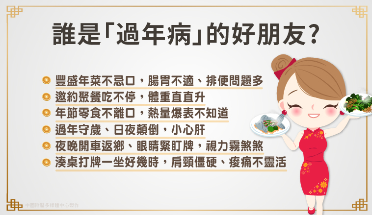 過年是大家團圓聚的時刻,卻也是跑急診的旺季,自我檢視,誰是過年病的好朋友。
